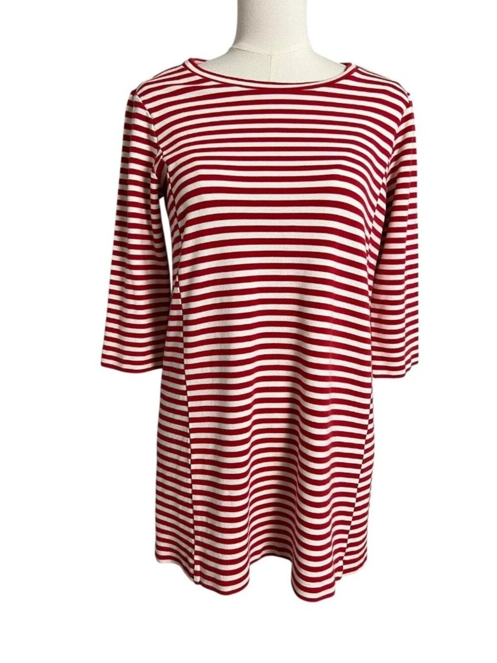 J.Crew Tunic Mini Dress Small Red White Stripe Boat Neck Knit Nautical Casual